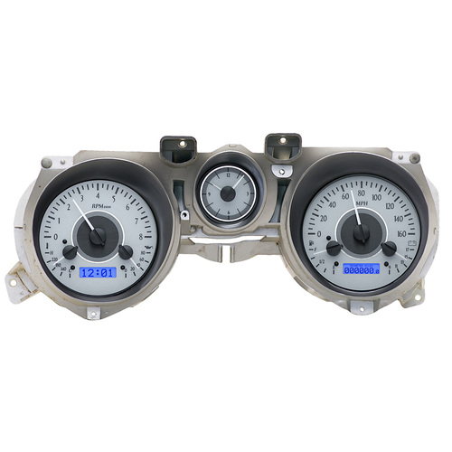 Dakota Digital Gauge Kit, 1971- 73 For Ford For Mustang, Analog, Silver Background, Alloy Style Face, Blue Display