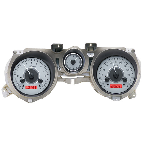 Dakota Digital Gauge Kit, 1971- 73 For Ford For Mustang, Analog, Silver Background, Alloy Style Face, Red Display