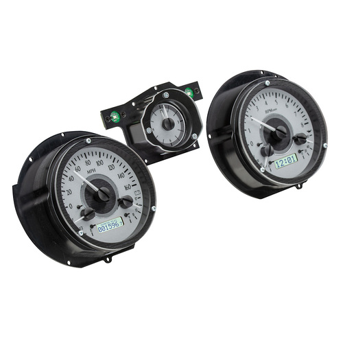 Dakota Digital Gauge Kit, 1971- 73 For Ford For Mustang, Analog, Silver Background, Alloy Style Face, White Display