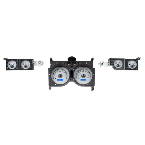 Dakota Digital Gauge, Analong, 1973-77 For Chevrolet For Chevelle / Monte Carlo VHX System, Silver Alloy Style Face, Blue Display, Each