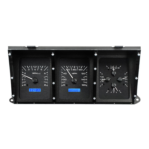 Dakota Digital Gauge Kit, 1973- 79 For Ford Pickup, 78- 79 Bronco, Analog, Black Background, Alloy Style Face, Blue Display