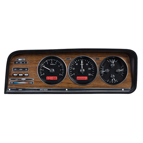 Dakota Digital Gauge Kit, 1973- 85 For Jeep Wagoneer & J Trucks, Analog, Black Background, Alloy Style Face, Red Display