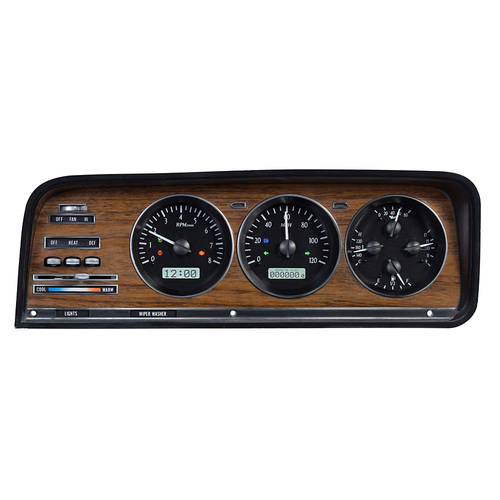 Dakota Digital Gauge Kit, 1973- 85 For Jeep Wagoneer & J Trucks, Analog, Black Background, Alloy Style Face, White Display