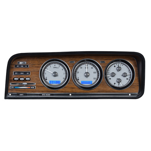 Dakota Digital Gauge Kit, 1973- 85 For Jeep Wagoneer & J Trucks, Analog, Silver Background, Alloy Style Face, Blue Display