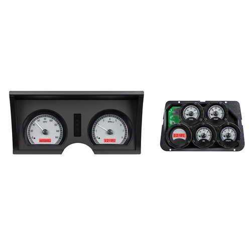 Dakota Digital Gauge Kit, 1978- 82 For Chevrolet Corvette, Message Center, Silver Background, Alloy Style Face, Red Display