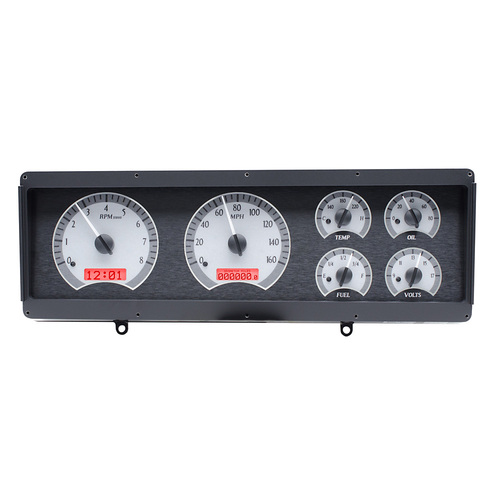 Dakota Digital Gauge Kit, 1978- 88 Oldsmobile Cutlass, Analog, Silver Background, Alloy Style Face, Red Display