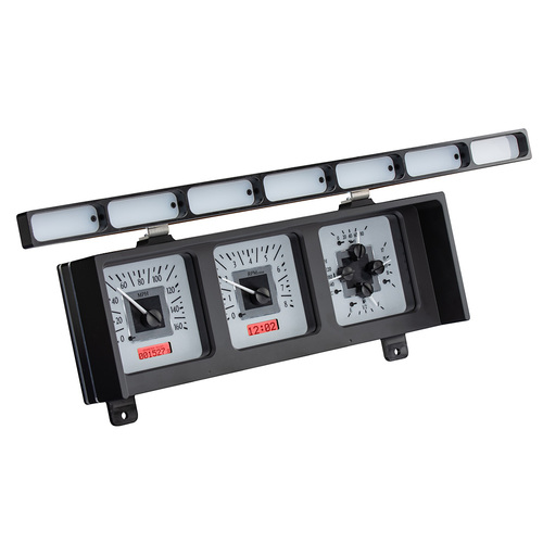 Dakota Digital Gauge Kit, 1980- 86 For Ford Pickup and Bronco, Analog, Silver Background, Alloy Style Face, Red Display