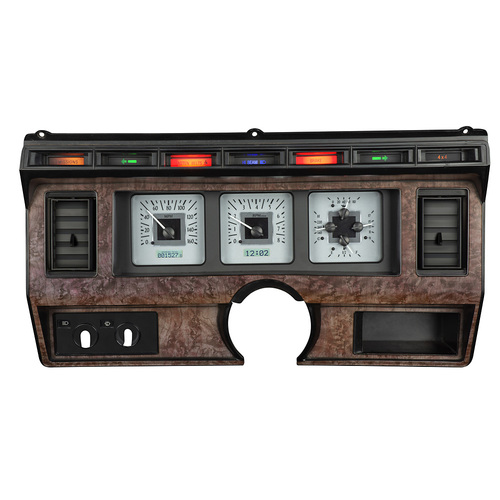 Dakota Digital Gauge Kit, 1980- 86 For Ford Pickup and Bronco, Analog, Silver Background, Alloy Style Face, White Display