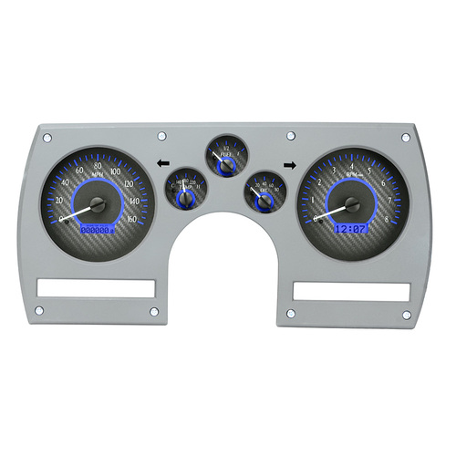 Dakota Digital Gauge Kit, 1982- 89 For Chevrolet For Camaro, Analog, Carbon Fiber Background, Alloy Style Face, Blue Display