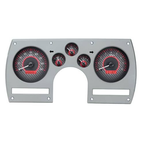 Dakota Digital Gauge Kit, 1982- 89 For Chevrolet For Camaro, Analog, Carbon Fiber Background, Alloy Style Face, Red Display