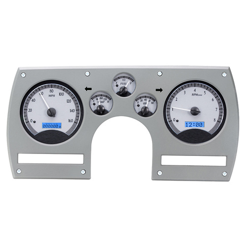 Dakota Digital Gauge Kit, 1982- 89 For Chevrolet For Camaro, Analog, Silver Background, Alloy Style Face, Blue Display