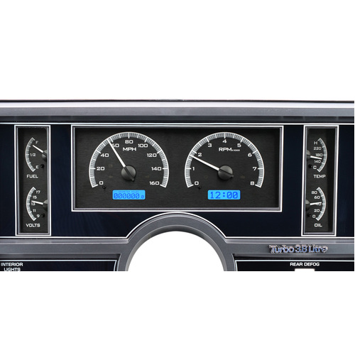 Dakota Digital Gauge Kit, 1984- 87 For Buick Regal and Grand National, Analog, Black Background, Alloy Style Face, Blue Display