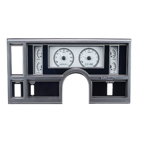 Dakota Digital Gauge Kit, 1984- 87 For Buick Regal and Grand National, Analog, Silver Background, Alloy Style Face, White Display
