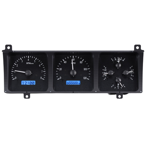 Dakota Digital Gauge Kit, 1986- 91 For Jeep Wagoneer & J Trucks, Analog, Black Background, Alloy Style Face, Blue Display