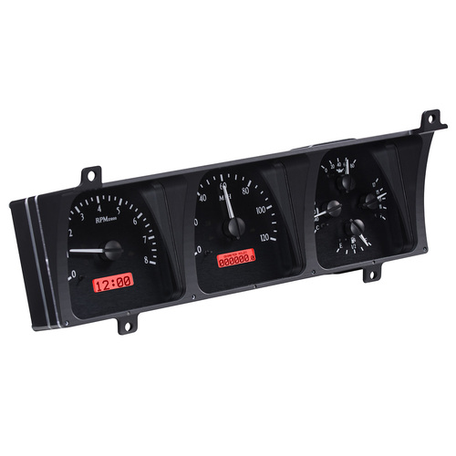 Dakota Digital Gauge Kit, 1986- 91 For Jeep Wagoneer & J Trucks, Analog, Black Background, Alloy Style Face, Red Display