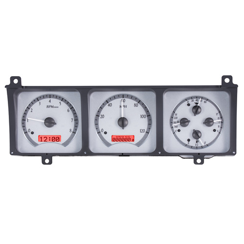 Dakota Digital Gauge Kit, 1986- 91 For Jeep Wagoneer & J Trucks, Analog, Silver Background, Alloy Style Face, Red Display