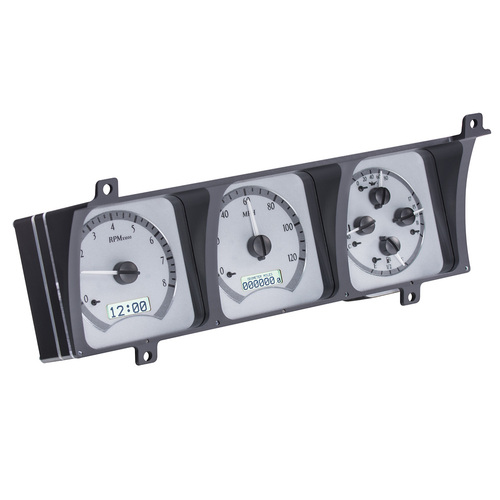 Dakota Digital Gauge Kit, 1986- 91 For Jeep Wagoneer & J Trucks, Analog, Silver Background, Alloy Style Face, White Display