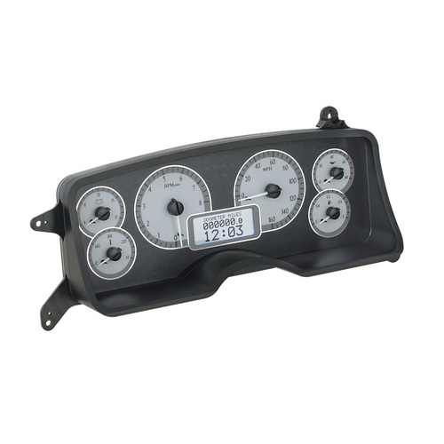 Dakota Digital Gauge Kit, 1987- 89 For Ford For Mustang, Analog, Silver Background, Alloy Style Face, White Display