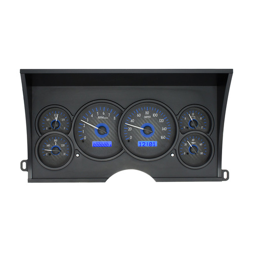 Dakota Digital Gauge Kit, 1988- 1994 For Chevrolet/ GMC Pickup / SUV, Analog, Carbon Fiber Background, Alloy Style Face, Blue Display