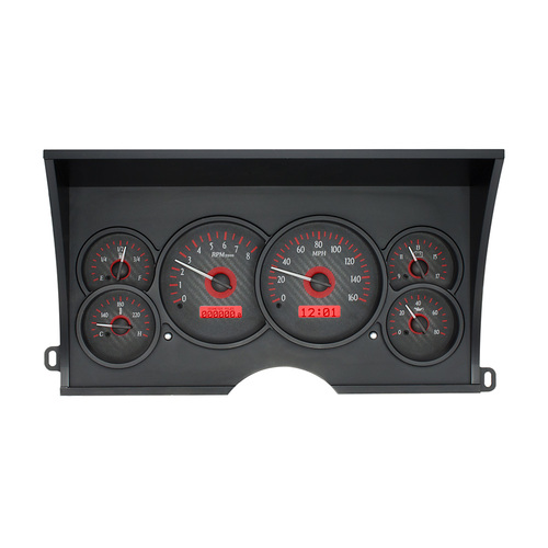 Dakota Digital Gauge Kit, 1988- 1994 For Chevrolet/ GMC Pickup / SUV, Analog, Carbon Fiber Background, Alloy Style Face, Red Display