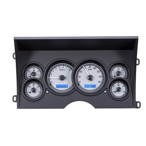 Dakota Digital Gauge Kit, 1988- 1994 For Chevrolet/ GMC Pickup / SUV, Analog, Silver Background, Alloy Style Face, Blue Display