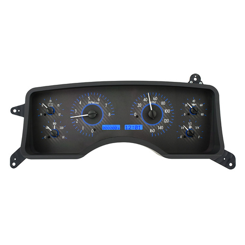 Dakota Digital Gauge Kit, 1990- 93 For Ford For Mustang, Analog, Carbon Fiber Background, Alloy Style Face, Blue Display