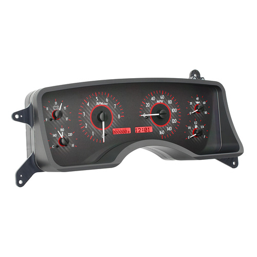 Dakota Digital Gauge Kit, 1990- 93 For Ford For Mustang, Analog, Carbon Fiber Background, Alloy Style Face, Red Display