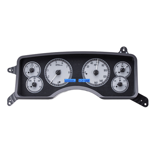 Dakota Digital Gauge Kit, 1990- 93 For Ford For Mustang, Analog, Silver Background, Alloy Style Face, Blue Display