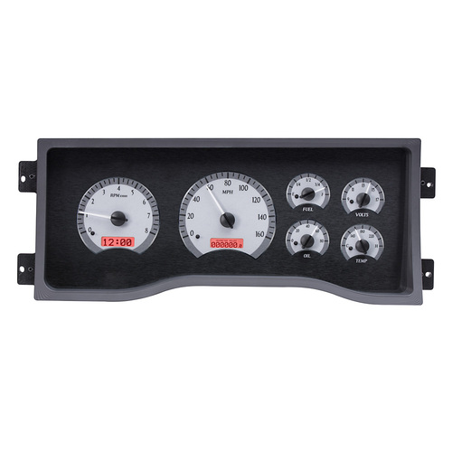 Dakota Digital Gauge Kit, 1995- 98 Full-size, 1995- 00 SUV & HD Pickup For Chevrolet/ GMC, Analog, Silver Background, Alloy Style Face, Red Display