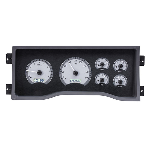Dakota Digital Gauge Kit, 1995- 98 Full-size, 1995- 00 SUV & HD Pickup For Chevrolet/ GMC, Analog, Silver Background, Alloy Style Face, White Display