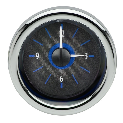 Dakota Digital Gauge, Analog Clock, Universal VLC, 2 1/16in, Carbon Fiber Style Face, Blue Display