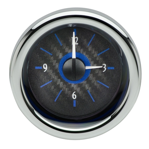 Dakota Digital Gauge, Analog Clock, Universal VLC, 2 1/16in., Carbon Fiber Style Face, Blue Display