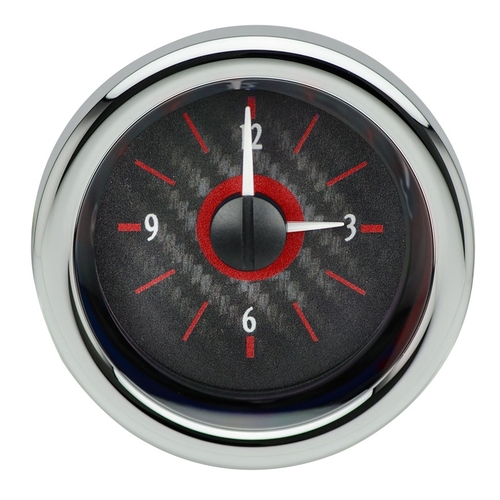 Dakota Digital Gauge, Analog Clock, Universal VLC, 2 1/16in, Carbon Fiber Style Face, Red Display