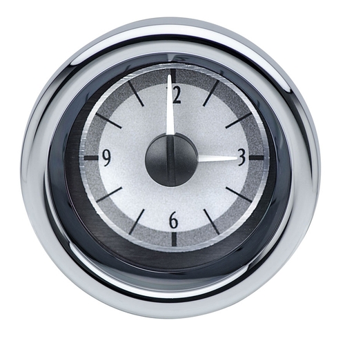 Dakota Digital Gauge, Analog Clock, Universal VLC, 2 1/16in, Silver Alloy Style Face, Blue Display
