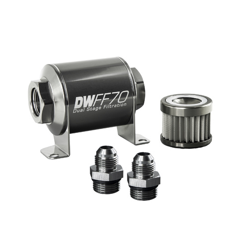Deatsch Werks In-line fuel filter element and housing kit, stainless steel 10 micron, -8AN, 70mm. Universal