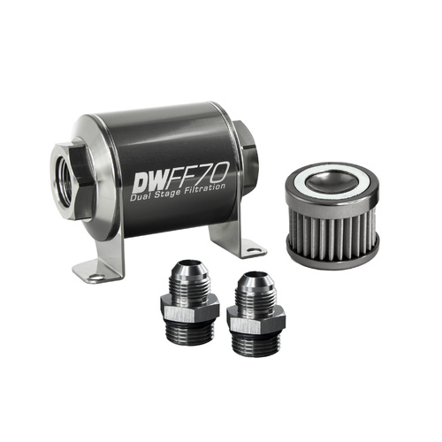 Deatsch Werks In-line fuel filter element and housing kit, stainless steel 40 micron, -8AN, 70mm. Universal