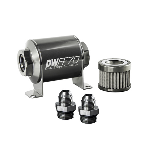 Deatsch Werks In-line fuel filter element and housing kit, stainless steel 100 micron, -8AN, 70mm. Universal