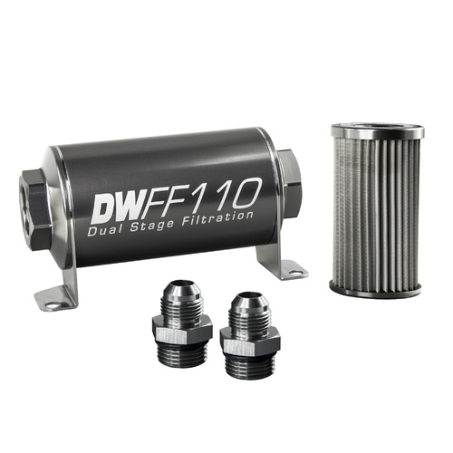 Deatsch Werks In-line fuel filter element and housing kit, stainless steel 10 micron, -8AN, 110mm. Universal