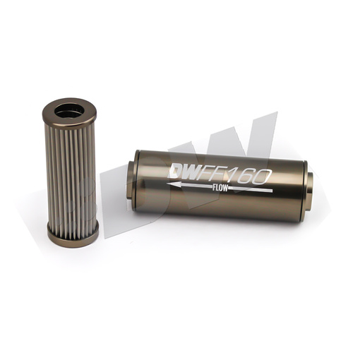 Deatsch Werks In-line fuel filter element and housing kit, stainless steel 10 micron, -8AN, 160mm. Universal