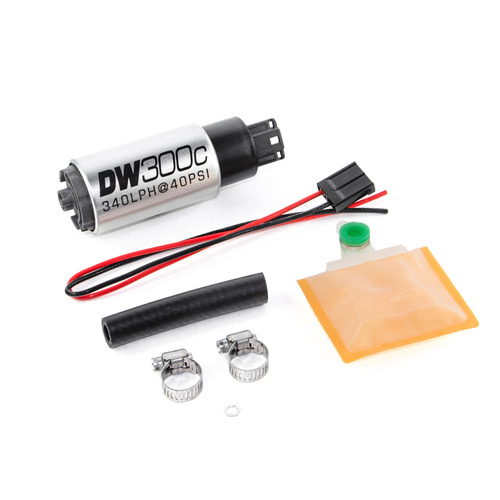 Deatsch Werks DW300C series, 340lph compact fuel pump without mounting clips w/ Universal Install Kit.