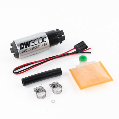 Deatsch Werks DW300C series, 340lph compact fuel pump w/ mounting clips w/ Universal Install Kit.