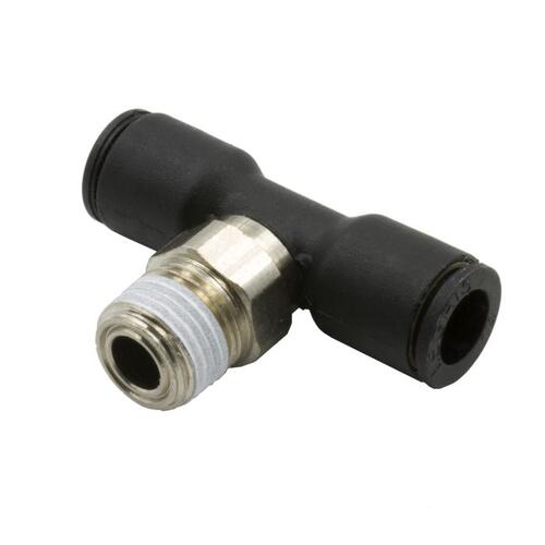 Autometer Air Line Tee, 1/4" OD Quick Disconnect To 1/8" Npt, Nickel Plated Brass