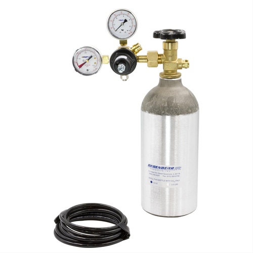 Dedenbear Bottle, CO2, 2.5 lbs., Aluminum, Natural, Valve, Regulator, Plastic Air Tubing, Kit