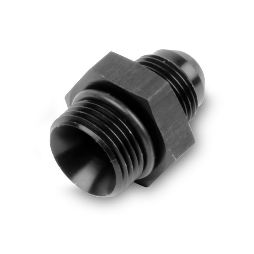 Demon Fuel Pump Inlet Fitting, Straight, Aluminium, Black Anodised, -10 O-ring to -8 AN Male Threads, Each