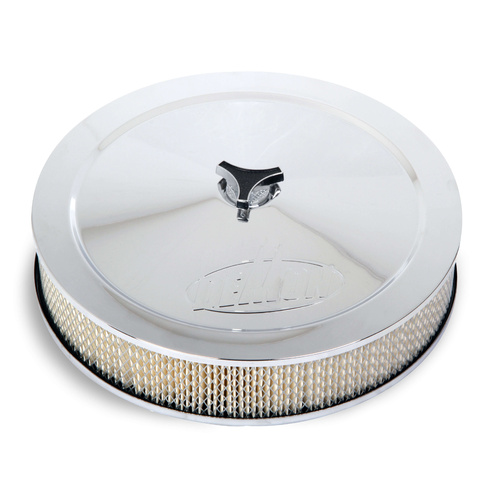 Demon Air Cleaner, 0.5 in. Dropped Base, Round, Chrome Steel Top, Logo, 14 in Diameter, Filter, Wing Nut, Each