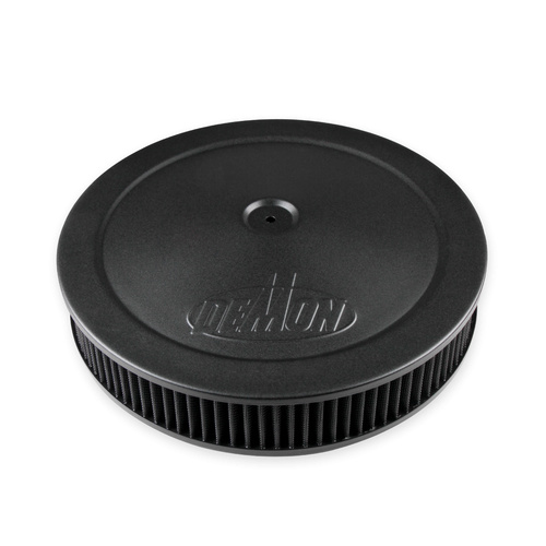 Demon Air Cleaner, Dropped Base, Round, 14 in. Diameter, Logo, Steel, Black, Black Cotton Gauze Filter, Each