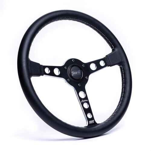 Detroit Speed Steering Wheel, MPI Autodromo 70 Series, Black Leather Black Center Machining w/ Horn, Each