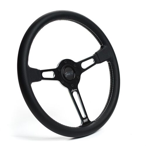 Detroit Speed Steering Wheel, MPI Autodromo 80 Series, Black Leather Black Center Machining w/ Horn, Each