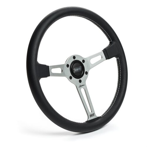 Detroit Speed Steering Wheel, MPI Autodromo 80 Series, Black Leather Silver Center w/ Horn, Each