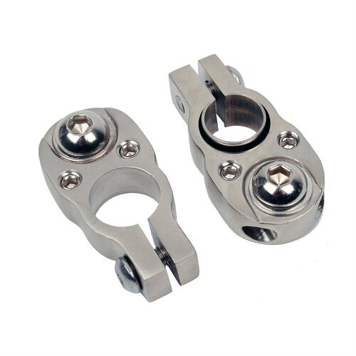 Detroit Speed Battery Terminal, Top Post-Style, Satin Nickel Plated, Brass, Pair